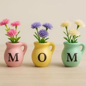 🔸️⏭️NIB Multicolored MOM Mini Vase Magnet Set of 3